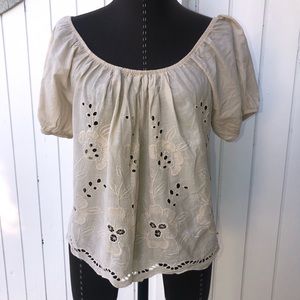 Much Money crop top blouse cream eyelet women small made in Italy short sleeve